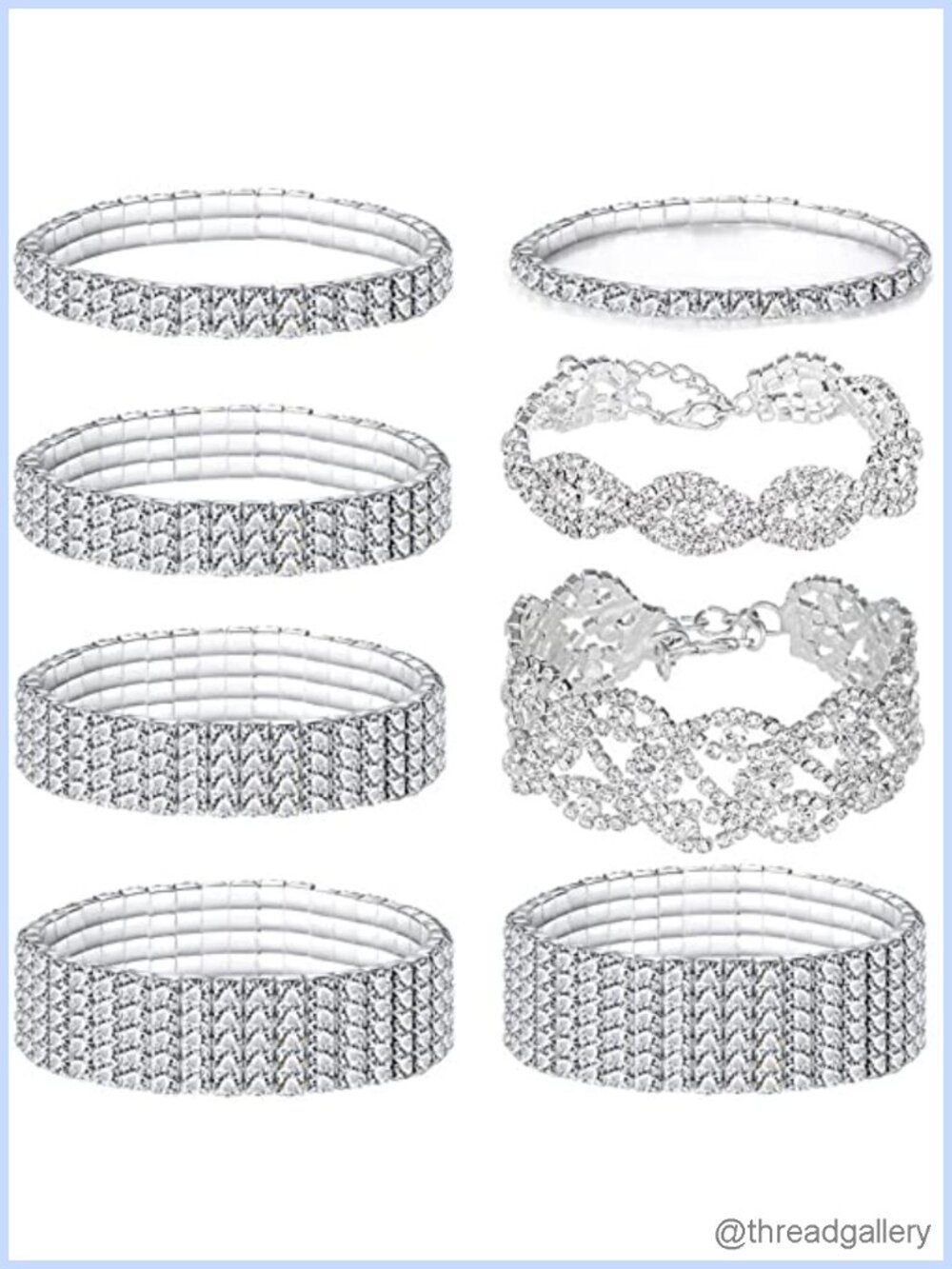Rhinestone Bracelet Set Stretch Tennis Bracelets Women 8 Pc